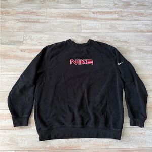 Nike Black Crewneck Sweatshirt with Red Logo Embroidery